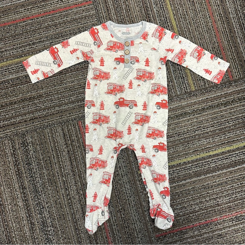 Mudpie Firefighter First Responders Footie Pajamas Baby’s 6-9M sleeper onesie